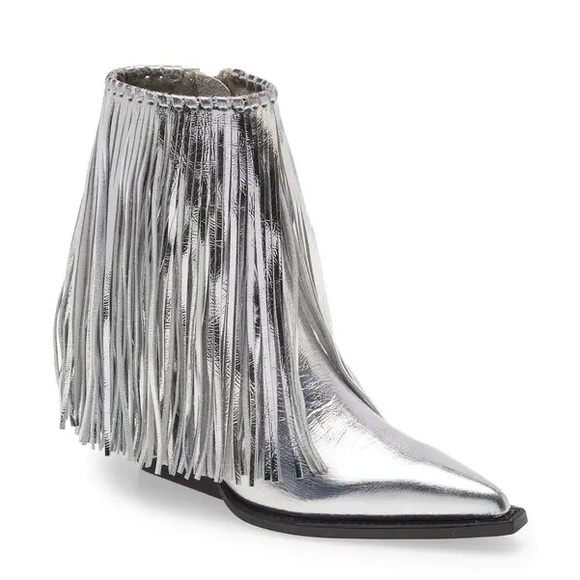 Jeffrey Campbell Shoes - Jeffrey Campbell Smalltown Fringe Western Bootie Silver Metallic Size 8